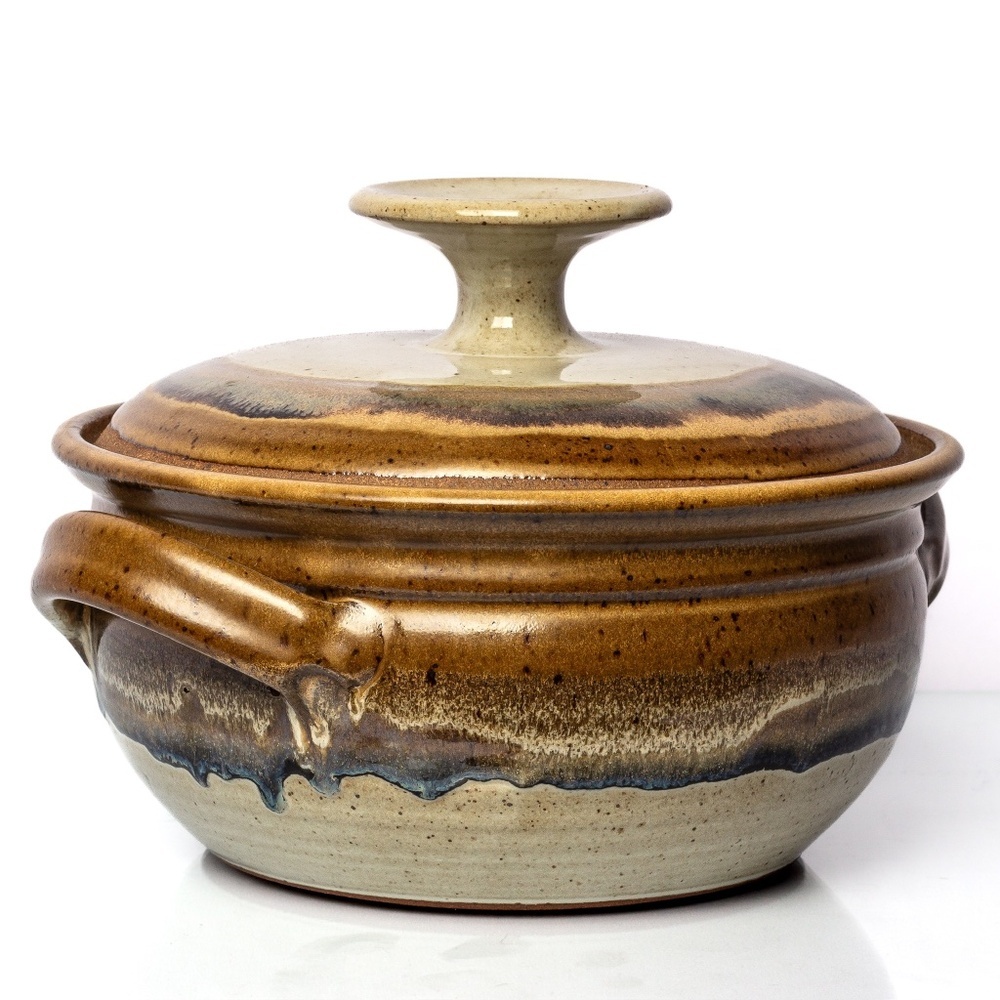 Studio Art Pottery Casserole Dish w/ Lid, Signed, Hand Thrown, Unique Earth Tone